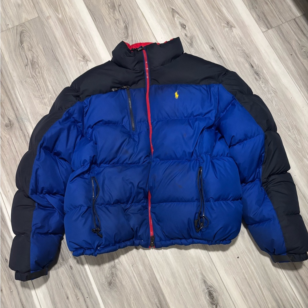 Polo Ralph Lauren Mens Down Puffer Jacket Royal Blue / Black Sz XXL